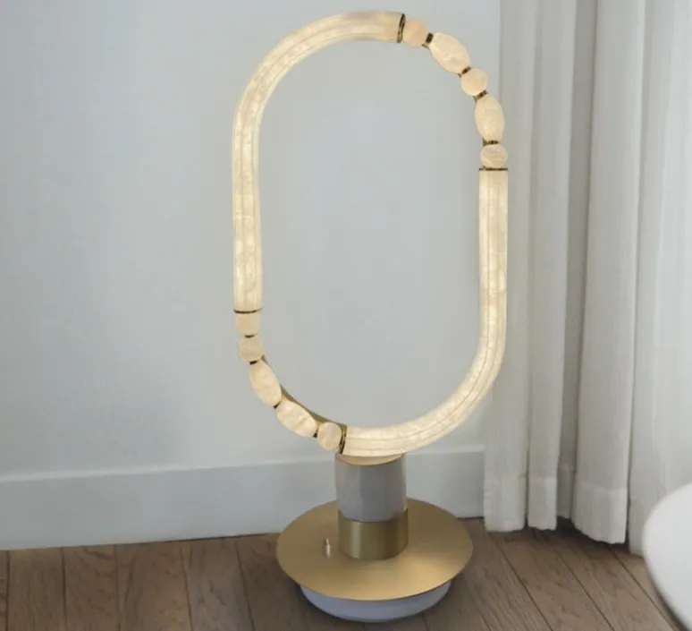 Lampe*Ame Editions Manufacturées Lampe à poser, Pearl S, , albâtre, LED, 2700K, 2370 lm, TRIAC, L36cm, H79cm - AME EDITIONS MANUFACTUREES laiton satiné