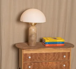 Lampe*Simone & Marcel Lampe à poser, Peono, , Ø40cm, H58cm - Albâtre Tobacco, câble noir