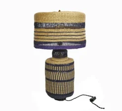 Lampe*Golden Editions Lampe à poser, Stripe, , Ø35cm, H48cm - naturel, bleu foncé
