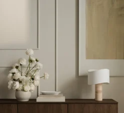 Lampe*Bolia Lampe à poser, Tajo, , Ø30cm, H45cm - ivoire, travertin