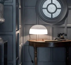 Lampe à poser, Zanuso, marron, blanc, Ø42cm - Oluce