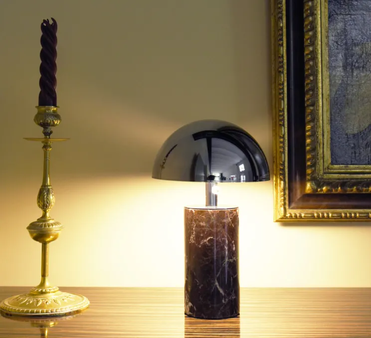 Lampe, Baladeuse, Adei, Marbre rouge, abat-jour chrome, IP44, LED, dim, 3000K, 350 lm, Ø15cm, H23cm - BACCARIS