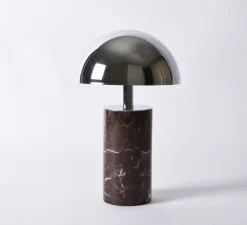 Lampe, Baladeuse, Adei, Marbre rouge, abat-jour chrome, IP44, LED, dim, 3000K, 350 lm, Ø15cm, H23cm - BACCARIS