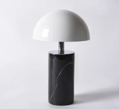Lampe*BACCARIS Lampe, Baladeuse, Adei, , IP44, LED, dim, 3000K, 350 lm, Ø15cm, H23cm - Marbre noir, abat-jour blanc