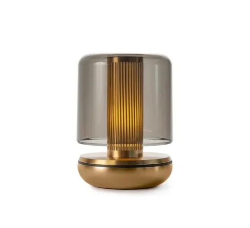 Lampe*Humble Lampe, Baladeuse, Firefly, , IP65, Ø8,6cm, H11,8cm - laiton, verre fumé
