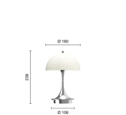 Lampe*Louis Poulsen Lampe, Baladeuse, Panthella 160 Portable V3, , IP44, LED, dim, 2700K, 81 lm, Ø16cm, H24,1cm - beige chrome opal