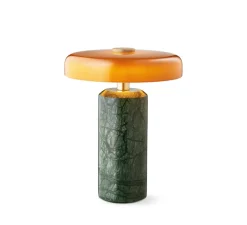 Lampe*Design by us Lampe, Baladeuse,Trip, Indian Green, Marbre vert, opaline ambre, IP44, LED, dim, 3000K, Ø17cm, H21cm - Marbre vert, ambre brillant
