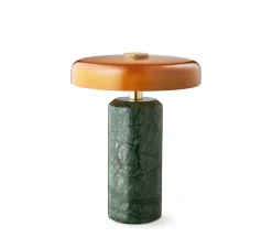 Lampe*Design by us Lampe, Baladeuse,Trip, Indian Green, Marbre vert, opaline ambre, IP44, LED, dim, 3000K, Ø17cm, H21cm - Marbre vert, ambre brillant