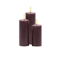 Lampe*Sirius Lampe bougie cire, Sille rechargeable 3pcs set , , Ø5cm, H12,5cm - bordeaux