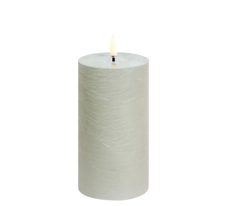 Lampe Bougie, Rustic Pillar, dusty green, Ø7,8cm, H15cm, LED, dim, 2400K, 6 lm-Uyuni