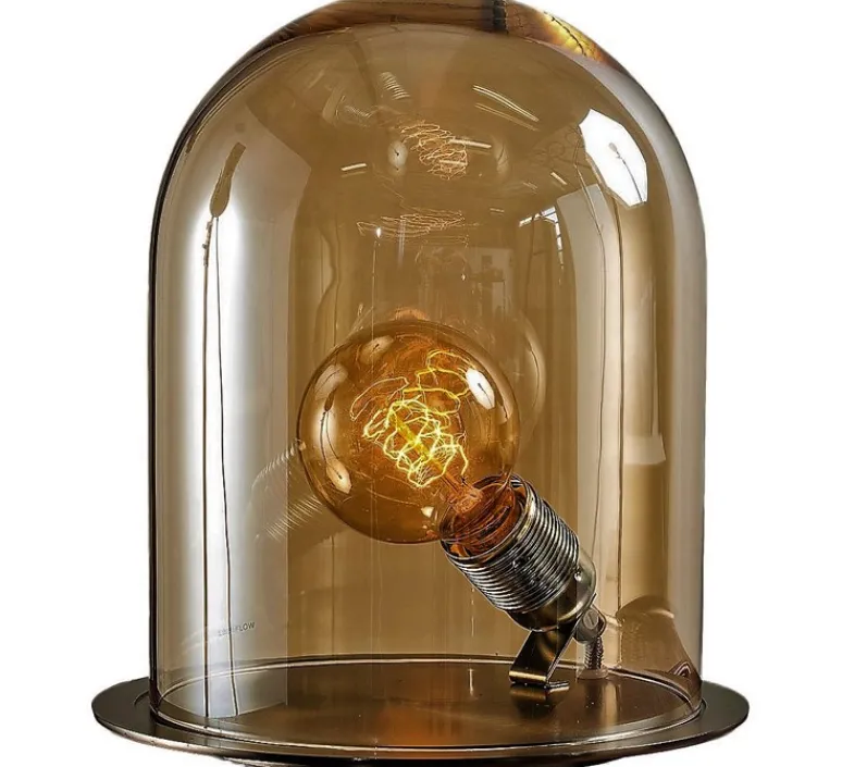 Lampe*Ebb and Flow Lampe cloche, Glow in a dome, marron chataîgne, base laiton, H25,5cm, Ø23cm - chataîgne, laiton