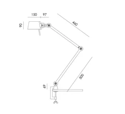 Lampe*Tonone Lampe de bureau, Bolt, 2 bras, à pince, , L9cm, H96cm - noir fumé