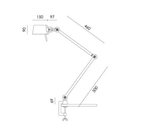Lampe*Tonone Lampe de bureau, Bolt, 2 bras, à pince, , L9cm, H96cm - noir fumé
