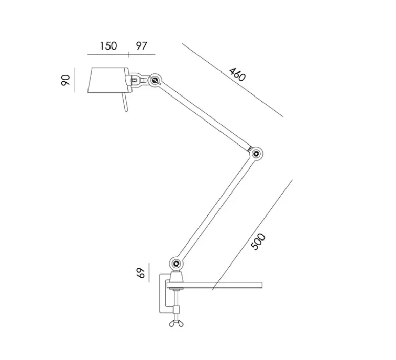 Lampe*Tonone Lampe de bureau, Bolt, 2 bras, à pince, , L9cm, H96cm - noir fumé