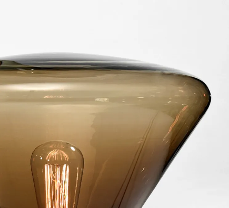 Lampe, Muffins, verre fumé marron, chêne brut, H52,6cm - Ø53cm - Brokis