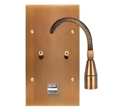Prise|Interrupteur*Modelec Liseuse et Interrupteur et Prise, Confidence, Double vertical, Vieux bronze, Liseuse x1, Va-et-vient x2, Côte à côte, Prise USB A/C x1, Laiton, L8cm, H12,5cm -