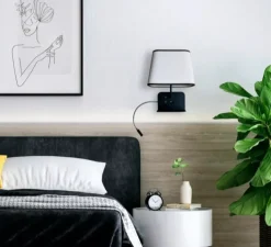 Applique*DesignHeure Liseuse murale, Escale version droite du lit, blanc & noir, L25cm, H32cm - blanc & noir