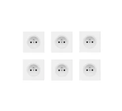 Prise*Fontini Lot de 6, Prise, DOM, Simple, Blanc, Prise-2P+T x1, L7,1cm, H7,1cm -