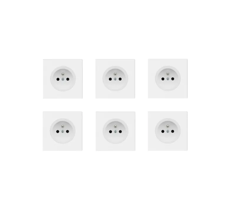 Prise*Fontini Lot de 6, Prise, DOM, Simple, Blanc, Prise-2P+T x1, L7,1cm, H7,1cm -