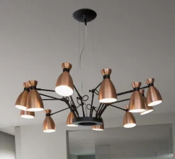 Suspension*Faro Lustre, 12 branches, Retro, , et blanc intérieur, Ø100cm - cuivre