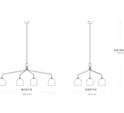 Suspension*Gubi Lustre 6 bras, Howard, , L133,6cm, H60,4cm - blanc, laiton