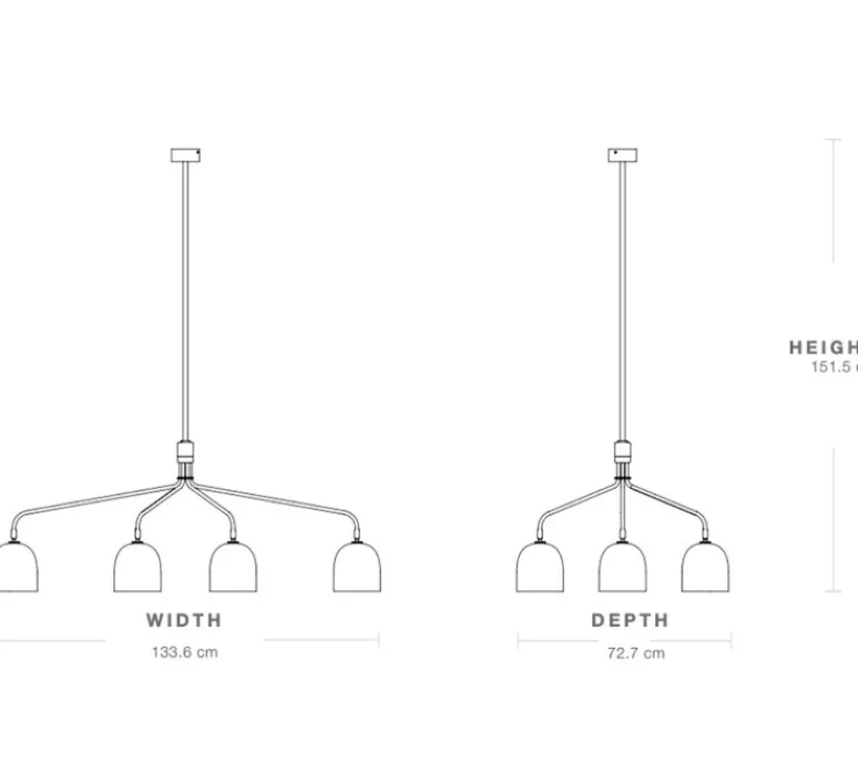 Suspension*Gubi Lustre 6 bras, Howard, , L133,6cm, H60,4cm - blanc, laiton