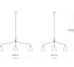 Lustre 4 bras, Howard Long, blanc, laiton, L133,6cm, H60,4cm - Gubi