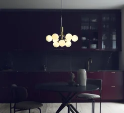 Suspension*Nuura Lustre, Apiales 9, , Ø59,5cm, H39cm - laiton brossé, verre opalin