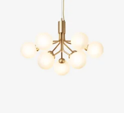 Suspension*Nuura Lustre, Apiales 9, , Ø59,5cm, H39cm - laiton brossé, verre opalin