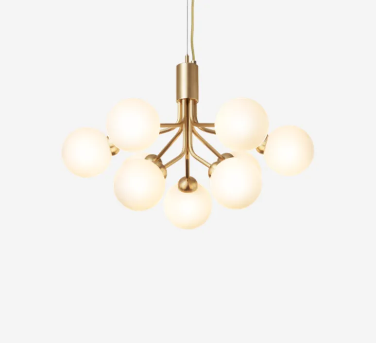Suspension*Nuura Lustre, Apiales 9, , Ø59,5cm, H39cm - laiton brossé, verre opalin