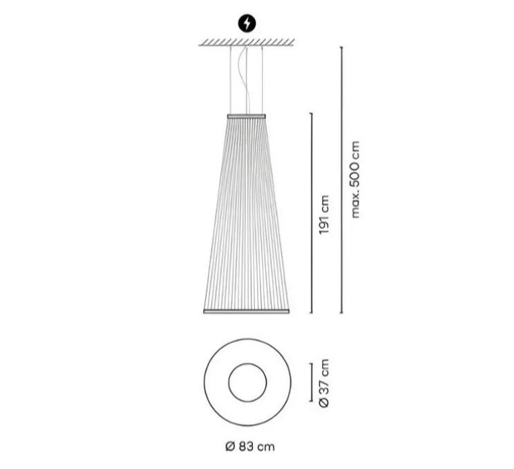 Lustre, Array, 1870, rosace en saillie, terracotta, LED, dim, 2700K, 6050 lm, Ø83cm, H191cm - Vibia