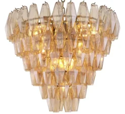 Suspension*Eichholtz Lustre, Benini S , , Ø65cm, H58cm - verre ambré, laiton antique