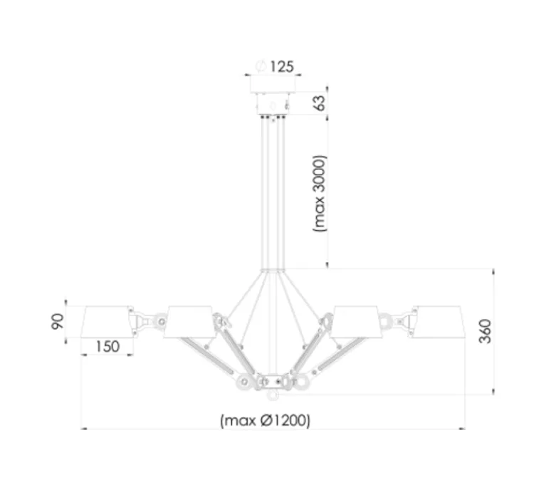 Suspension*Tonone Lustre, Bolt 6 arm, , Ø120cm, H36cm - gris