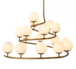 Lustre, Brissac, Laiton antique, globe opalin, L105cm, H52cm - Eichholtz