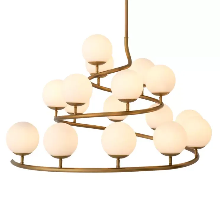 Lustre, Brissac, Laiton antique, globe opalin, L105cm, H52cm - Eichholtz