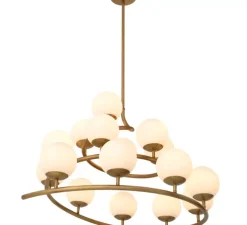 Lustre, Brissac, Laiton antique, globe opalin, L105cm, H52cm - Eichholtz