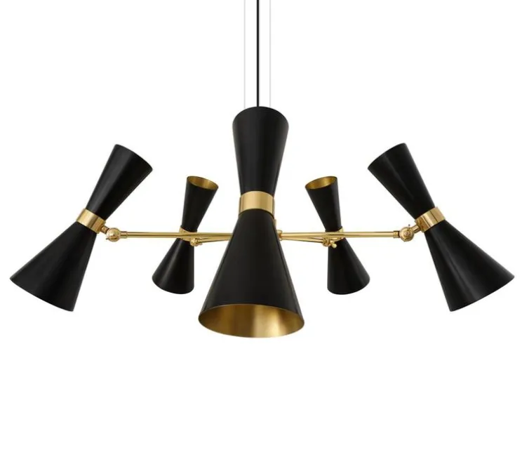 Lustre, Cairo, cinq Bras, noir mat poudré, laiton poli, Ø80cm, H36cm - Mullan Lighting
