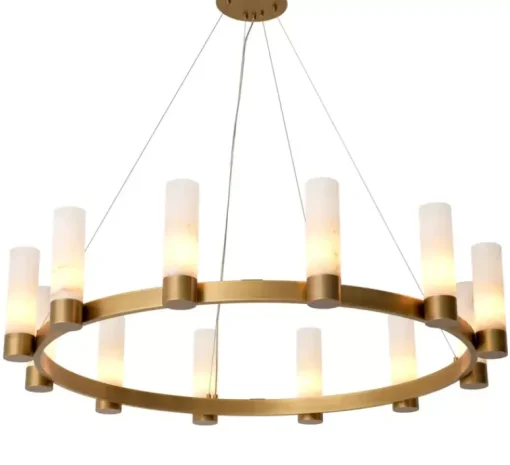 Suspension*Eichholtz Lustre, Catsro, , Ø136cm, H30cm - Albâtre, laiton antique