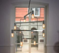 Lustre, Chandelier Kennedy, gris métallisé, LED, 2700K, L73.6cm, H58.5cm - Rubn