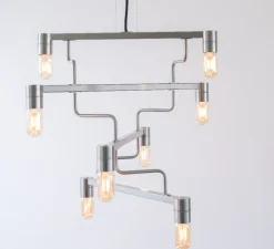 Lustre, Chandelier Kennedy, gris métallisé, LED, 2700K, L73.6cm, H58.5cm - Rubn