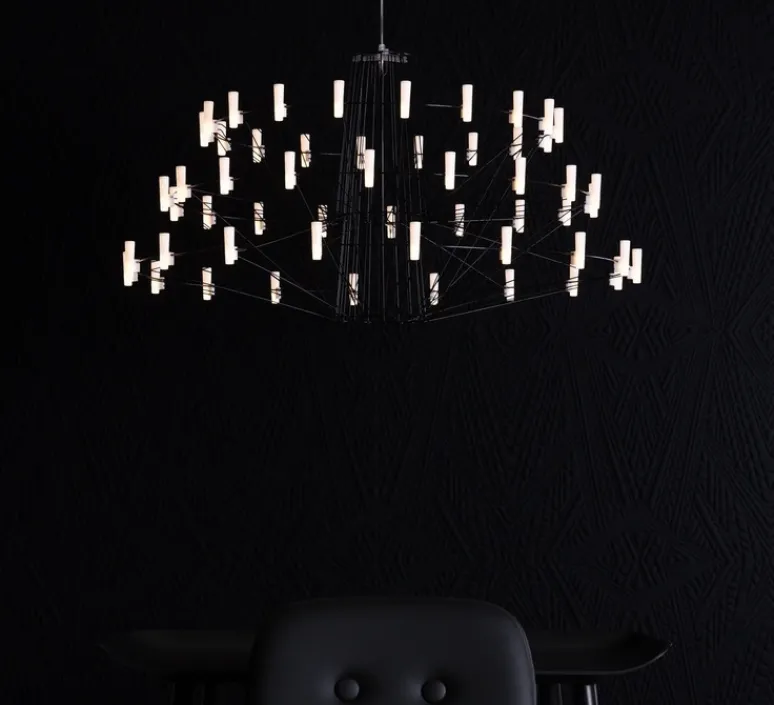 Suspension*Moooi Lustre, Coppélia, large, noir, câble 10m, LED, 2700k, 600lm, Ø101cm, H54cm - noir et blanc
