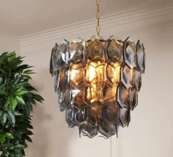 Lustre, Elias, Verre fumé, laiton vintage, Ø60cm, H60cm - Eichholtz