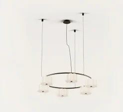 Suspension*Aromas del Campo Lustre, Flow C1339/6, , Ø80cm, H10cm- noir, verre opalin