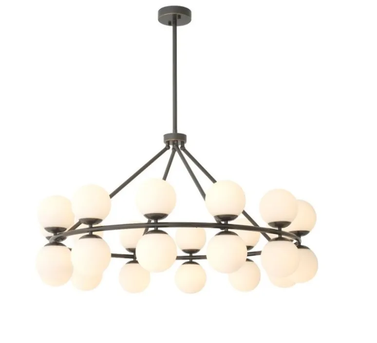 Suspension*Eichholtz Lustre, Hutchinson, bronze, verre opal, Ø115cm, H65cm - noir
