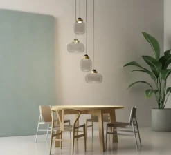 Suspension*Tooy Lustre, Legier 557.14, LED, verre fumé, laiton, 2700K, 4800lm, Ø80cm - noir et laiton