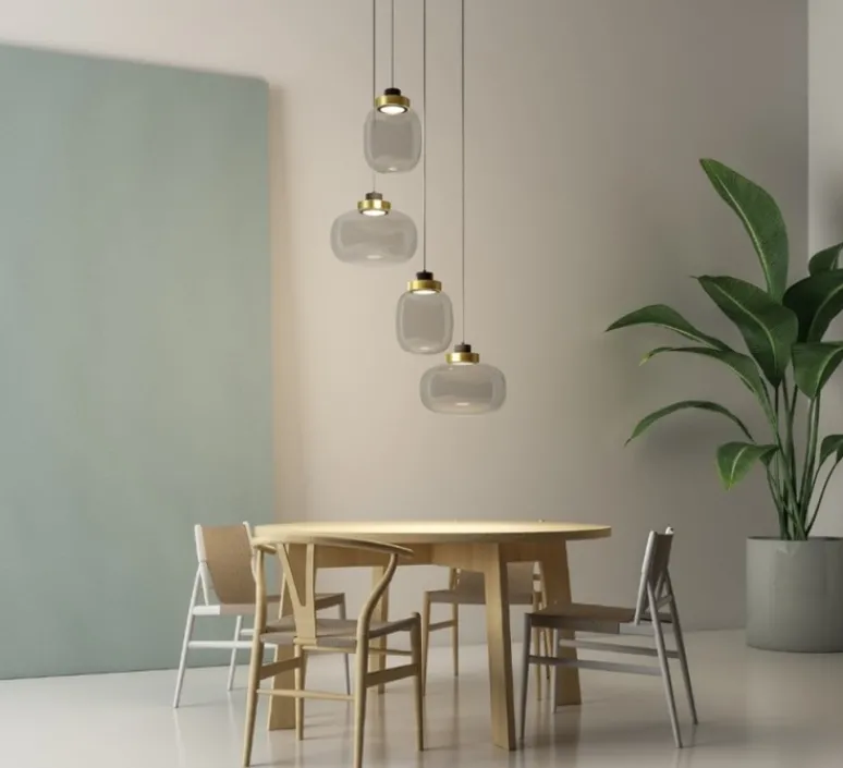 Suspension*Tooy Lustre, Legier 557.14, LED, verre fumé, laiton, 2700K, 4800lm, Ø80cm - noir et laiton