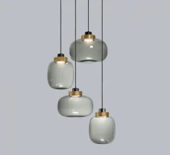 Suspension*Tooy Lustre, Legier 557.14, LED, verre fumé, laiton, 2700K, 4800lm, Ø80cm - noir et laiton