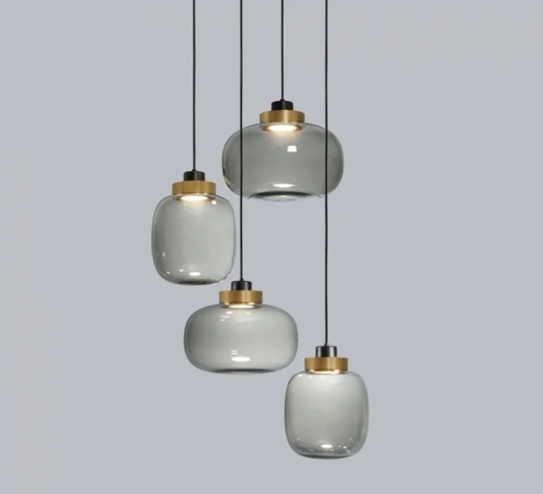 Suspension*Tooy Lustre, Legier 557.14, LED, verre fumé, laiton, 2700K, 4800lm, Ø80cm - noir et laiton