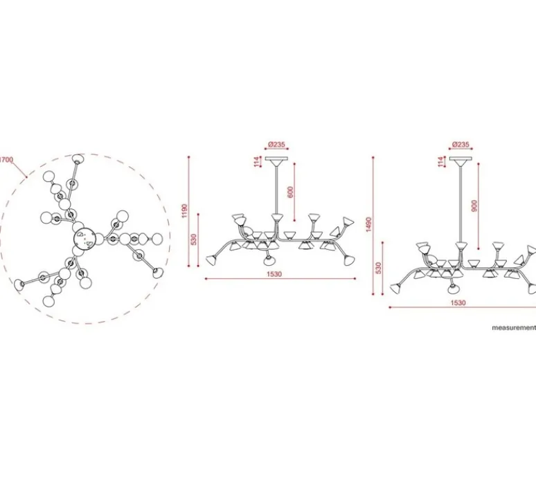 Suspension*Tooy Lustre, Linfa 565.13, , IP40, LED, dim, 2700K, 10500 lm, Ø170cm, H53cm - nickel opaque