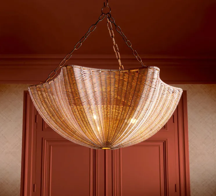 Lustre, Los Palmos, rotin, laiton vintage, Ø81cm, H77cm - Eichholtz